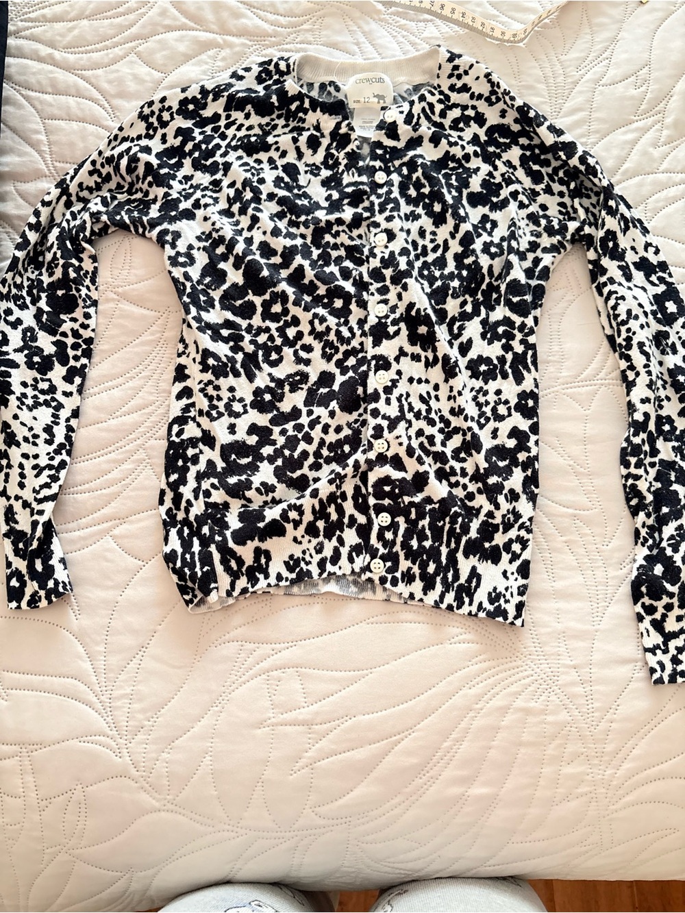 Crew cuts by jcrew Black & White Animal Print Button Cardigan kids 12